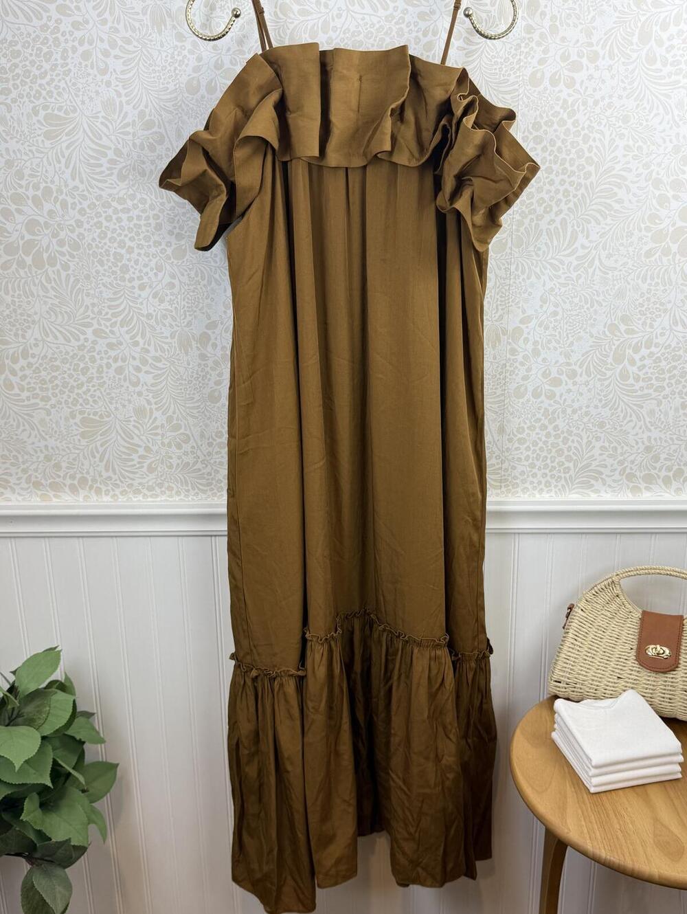 Mare Mare by Anthropologie Brown Off-The-Shoulder Structure Dress - Size - Large - Picture 8 of 8